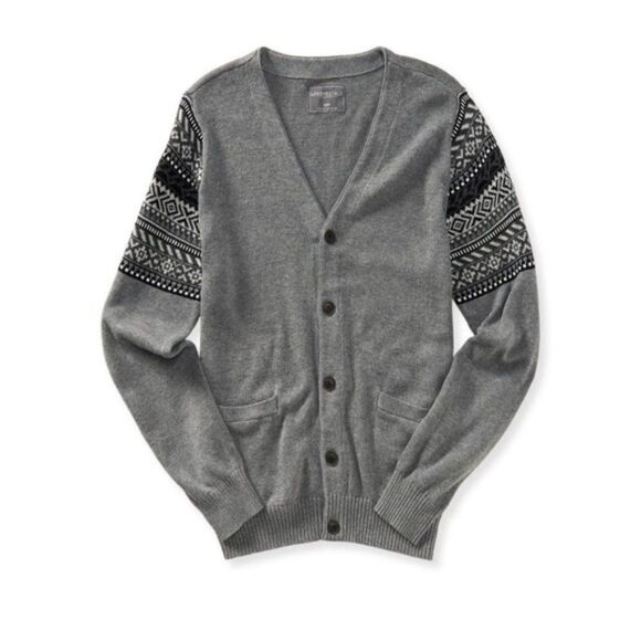 Aeropostale Gray V-neck Cardigan Fair Isle Sweater Unisex - Picture 1 of 9